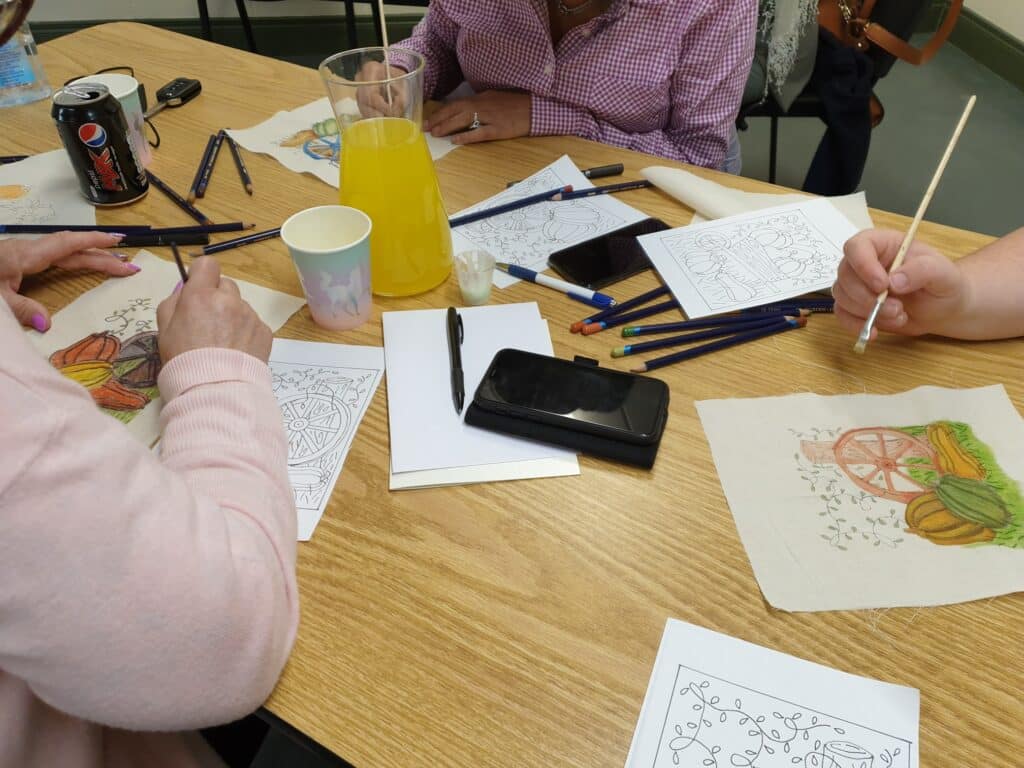 Inktense colouring workshop for fabric art techniques